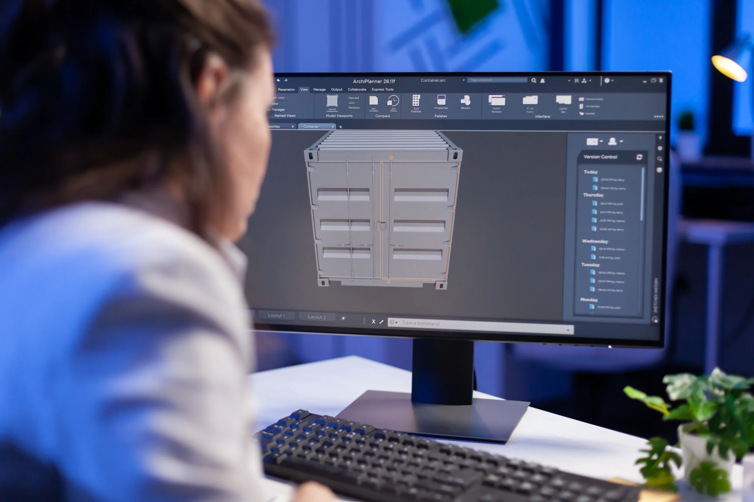 engineer-looking-cad-software-3d-prototype-design-concept-container-working-overtime-construction-company